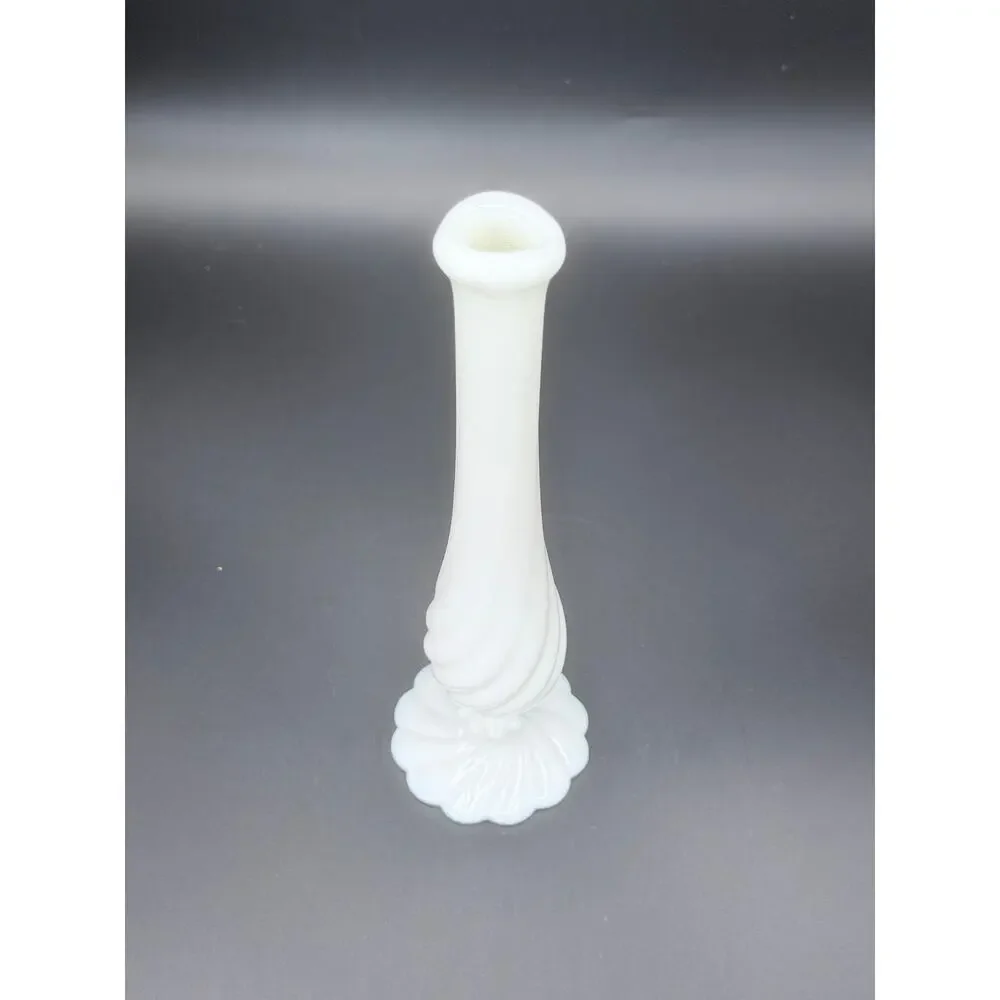 Vintage Fenton White Milk Glass Swirl Footed Bud Vase 9 Inch MCM